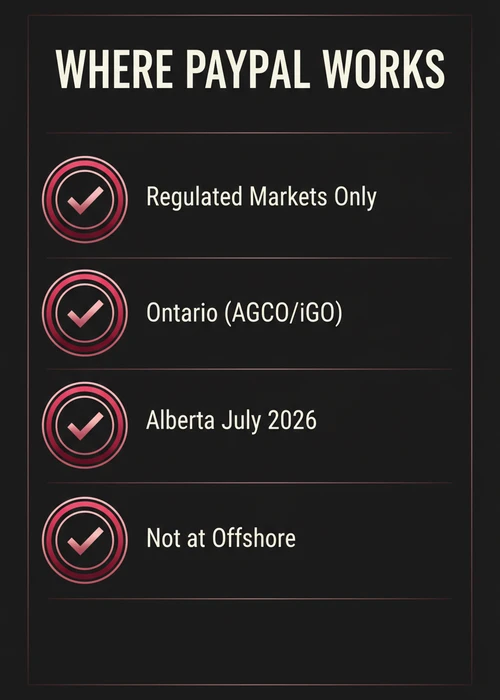 Illustration of PayPal logo with Canadian currency and casino chips, signifying regulated online casino payouts in Canada.